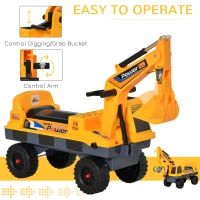 Qaba No Power 2 in 1 Ride On Excavator with Helmet and Claw, Construction Truck Set, Multi-Functional Digger with Storage, Light and Music, Yellow(m-5)