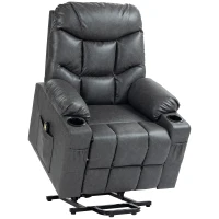 HOMCOM Lift Chair for Elderly, PU Leather Electric Recliner Chair with Quick Assembly, Remote, Cup Holders, Side Pockets, Grey(m-9)