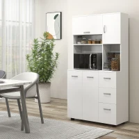 HOMCOM 66" Buffet with Hutch, Freestanding Kitchen Pantry with 2 Large Cabinets, 1 Pull Up Cabinet, 3 Drawers, White(m-2)