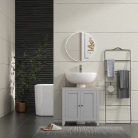 kleankin Bathroom Vanities, Pedestal Sink Cabinet with U-Shaped Cut-out and Adjustable Shelf, Gray(m-8)