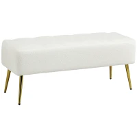 HOMCOM 44" Lamb's Wool-Feel Upholstered Bedroom Bench, End of Bed Bench with Thick Padded Cushion and Steel Legs, Cream White(m-9)