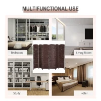 HOMCOM 6' Tall Wicker Weave 6 Panel Room Divider Privacy Screen - Brown(m-6)
