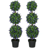 HOMCOM 3.5ft Set of 2 Artificial Plants, Lavender Flowers Ball Trees with Pot, for Home Indoor Outdoor Decor(m-9)