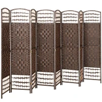HOMCOM 8 Panel Folding Room Divider Portable Privacy Screen Wave Fiber Room Partition for Home Office Brown(m-11)