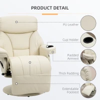 HOMCOM Manual Recliner, Swivel Lounge Armchair with Side Pocket, Footrest and Cup Holder, Cream White(m-7)