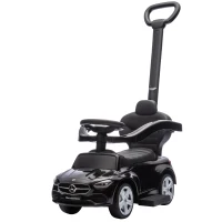 Qaba Licensed Mercedes-Benz Push Car for Toddlers, 2-in-1 Sliding Walking Car with Push Handle, Horn, Guardrail, Black(m-2)