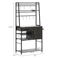 HOMCOM Industrial Kitchen Shelves with Charging Station and LED Lights, Kitchen Storage Rack with Barn Door, Distressed Gray(m-3)