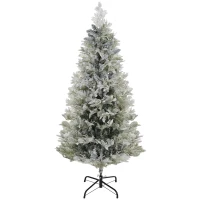 HOMCOM 5 Feet Pencil Snow Flocked Artificial Christmas Tree with 517 Realistic Cypress Branches, Auto Open, Green(m-9)