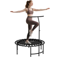 Soozier 40" Foldable Rebounder Trampoline ,Mini Trampoline Indoor with Adjustable Handle, Quiet and Safe Bungee Rebounder,Black(m-9)