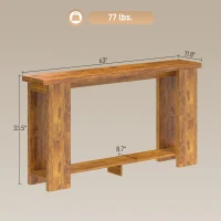 HOMCOM Farmhouse Console Table, 63" Narrow Entryway Table with Thickened Tabletop for Living Room, Hallway, Distressed Brown(m-3)