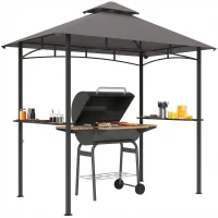 Outsunny 8' x 5' BBQ Grill Gazebo Tent with Double Tiered Canopy for Outdoor Sun Shade, Dark Grey(m-9)