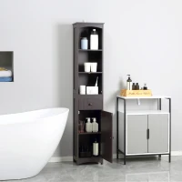 HOMCOM Bathroom Storage Cabinet, Free Standing Bathroom Storage Unit, Tall Linen Tower with 3-Tier Shelves and Drawer, Brown(m-2)