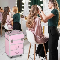 HOMCOM Rolling Makeup Train Case, Large Storage Cosmetic Trolley, Lockable Traveling Cart Trunk with Folding Trays, Swivel Wheels(m-7)