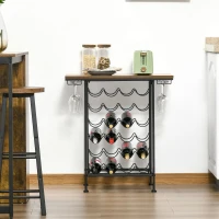 HOMCOM 24-Bottle Industrial Modern Wine Rack Table, Freestanding 6 Tier Wine Bottle Organizer with Glass Stemware Holder , Natural / Black(m-3)
