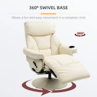 HOMCOM Manual Recliner, Swivel Lounge Armchair with Side Pocket, Footrest and Cup Holder, Cream White(m-8)