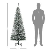 HOMCOM 6ft Flocked Christmas Tree, Pencil Artificial Xmas Tree with Faux Snow, Dense Branches, Foldable Metal Base for Indoor Holiday Decor(m-3)