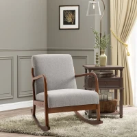 HOMCOM Upholstered Rocking Armchair with Wood Base and Linen Fabric Padded Seat for Living Room, Grey(m-10)