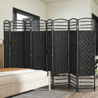 HOMCOM 8 Panel Folding Room Divider Portable Privacy Screen Wave Fiber Room Partition for Home Office Black(m-8)