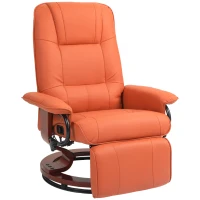 HOMCOM Air Leather Manual Recliner, Adjustable Swivel Lounge Chair with Footrest, Armrest and Wrapped Wood Base, Orange(m-1)