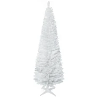 HOMCOM 6ft Unlit Pencil Artificial Christmas Tree with Realistic Branches and 390 Tips, Plastic Base, White(m-11)
