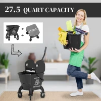 HOMCOM Mop Bucket with Wringer on Wheels for Floor Cleaning, 27.5 Quart Down Press Wringer with Handle and Mop, Black(m-4)