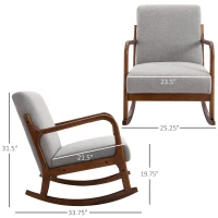 HOMCOM Upholstered Rocking Armchair with Wood Base and Linen Fabric Padded Seat for Living Room, Grey(m-3)
