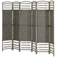 HOMCOM 6 Panel Folding Room Divider Portable Privacy Screen Wave Fiber Room Partition for Home Office Dark Gray(m-1)
