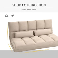 HOMCOM Convertible Floor Sofa Chair, Folding Couch Bed, Guest Chaise Lounge with 2 Pillows, Adjustable Backrest and Headrest, 51.25" L, Beige(m-7)