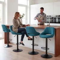 HOMCOM Bar Stools Set of 2, Swivel Bar Height Barstools Chairs with Adjustable Height, Round Heavy Metal Base, and Footrest, Blue(m-9)