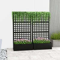 Outsunny Galvanized Raised Garden Bed Planter Box with Trellis for Climbing Plants, Vegetable, Vines, 35" x 16" x 70", Black(m-9)