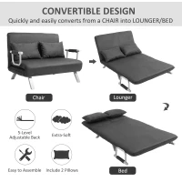 HOMCOM Convertible Sofa Bed Sleeper Chair, 5 Position Adjustable Backrest, Armchair Sleeper with Pillows, Leisure Chaise Lounge Couch, Gray(m-4)