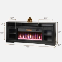 HOMCOM Fireplace TV Stand for TVs Up to 80 Inch, TV Console with Electric Fireplace, Open Storage and Side Cabinets, Black(m-3)