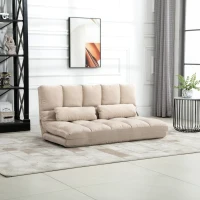 HOMCOM Convertible Floor Sofa Chair, Folding Couch Bed, Guest Chaise Lounge with 2 Pillows, Adjustable Backrest and Headrest, 51.25" L, Beige(m-2)