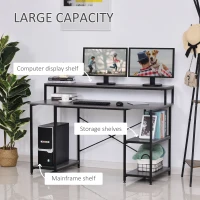 HOMCOM 55 Inch Home Office Computer Desk Study Writing Workstation with Storage Shelves, Elevated Monitor Shelf, CPU Stand, Durable X-Shaped Construction, Grey Wood Grain(m-4)