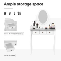 HOMCOM Wooden Vanity Table Set, Makeup Dressing Table with 360° Rotating, 5 Drawers and Padded Stool, White(m-7)