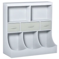 HOMCOM Kids Bookcase Toddler Toy Storage Organizer, Kid’s Bin Storage Unit Children Display Shelf Wardrobe for Toys Clothes Books Bedroom with Drawers, Grey(m-2)