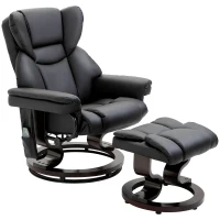 HOMCOM Massage Recliner Chair with Ottoman Footrest, 10 Vibration Points, 360° Swivel Reclining Chair, Faux Leather Living Room Chair with Side Pocket and Remote Control, Black(m-12)