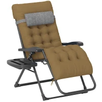 Outsunny Padded Folding Recliner Chair, Patio Lounger with Cupholder, Adjustable Backrest, Removable Cushion, Light Khaki(m-9)