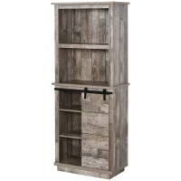HOMCOM Freestanding Rustic Kitchen Buffet with Hutch, Pantry Storage Cabinet with Sliding Barn Door, Adjustable Shelf, Vintage Wood(m-1)