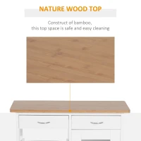 HOMCOM 28" Rolling Kitchen Island with Storage, Kitchen Cart with Solid Bamboo Top, Wire Basket,Door Cabinet and Drawers, White(m-7)
