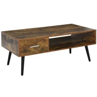 HOMCOM 43" Mid-Century Modern Coffee Table with Drawer and Shelf, Cocktail Center Table for Living Room, Rustic Brown(m-1)