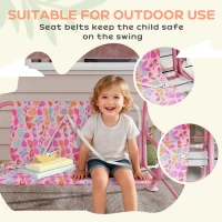 Qaba Kids Patio Swing, 2-Seater Outdoor Porch Swing with Safety Belt and Adjustable Canopy for Backyard Garden, Pink(m-7)