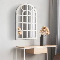 HOMCOM 43" x 27.5" Large Wall Mirror, Arch Window Mirror for Wall Decor in Living Room, Bedroom, Entryway, Rustic White(m-3)