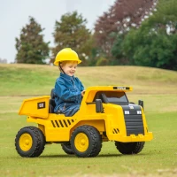Qaba Caterpillar Licensed 12V Electric Ride on Excavator w/ Remote, Bucket, Shovel, Music, Loudspeaker for Ages 3-6, Yellow(m-2)