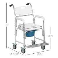 HOMCOM 3-in-1 Shower Commode Wheelchair, FSA/HSA Eligible Transport Beside Commode Chair, Waterproof Rolling Over Toilet Chair 330 lbs. Weight Capacity with Padded Seat, White(m-3)