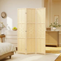 HOMCOM 3-Panel Room Divider, 5.6 FT Freestanding Folding Privacy Screen, Partition Wall Divider, Natural Wood(m-7)