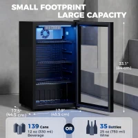 HOMCOM 3.2 Cu.Ft Beverage Refrigerator, 139 Can Beverage Fridge Cooler with Double-Layer Glass Door(m-3)