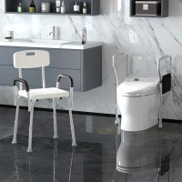 HOMCOM Shower Chair and Toilet Safety Rail Set, Height Adjustable Bath Chair, Width and Height Adjustable Toilet Rail for Seniors, Assist Grab Bar, Easy Installation(m-1)