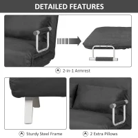 HOMCOM Convertible Sofa Bed Sleeper Chair, 5 Position Adjustable Backrest, Armchair Sleeper with Pillows, Leisure Chaise Lounge Couch, Gray(m-5)