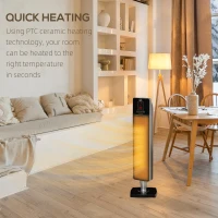 HOMCOM 2-In-1 Electric Space Heater, Oscillating Tower Heater for Indoor Use, with 3 Modes, 8H Timer, Remote, Tip-Over and Overheat Protection, 750W / 1500W, Black(m-14)